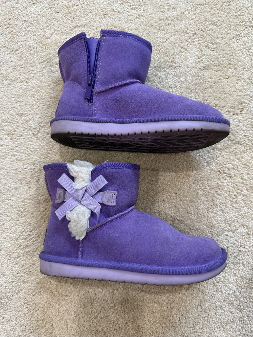 Koolaburra Purple Girls Bow Fleece-Lined Kids Boots